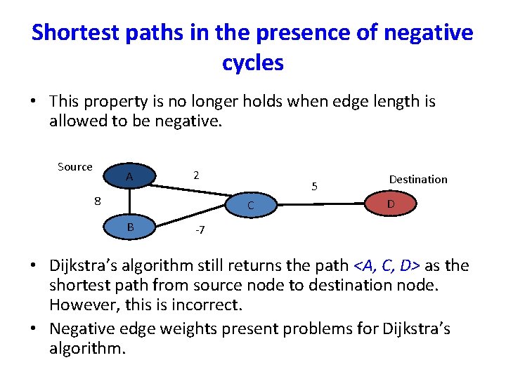 Shortest paths in the presence of negative cycles • This property is no longer