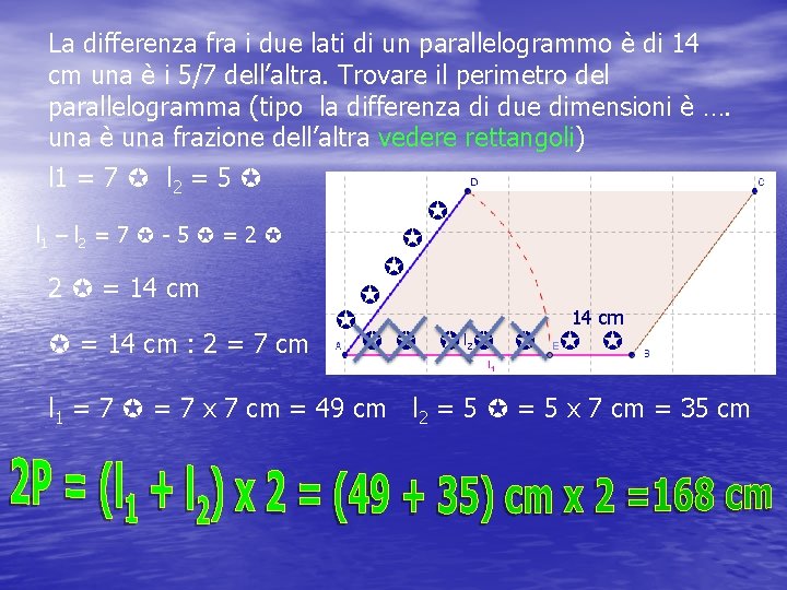 La differenza fra i due lati di un parallelogrammo è di 14 cm una