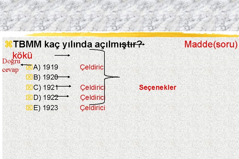 z. TBMM kaç yılında açılmıştır? kökü Doğru cevap x. A) 1919 x. B) 1920