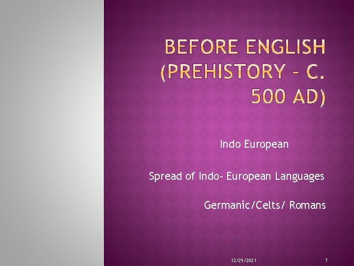 Indo European Spread of Indo- European Languages Germanic/Celts/ Romans 12/29/2021 1 
