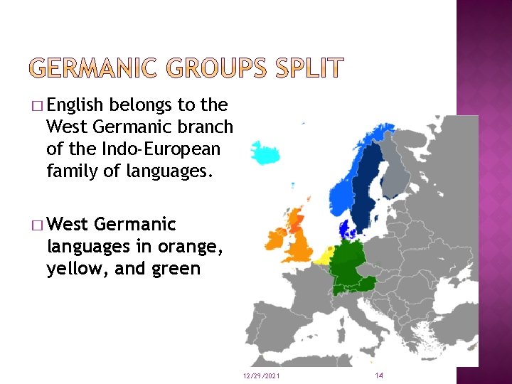 � English belongs to the West Germanic branch of the Indo-European family of languages.