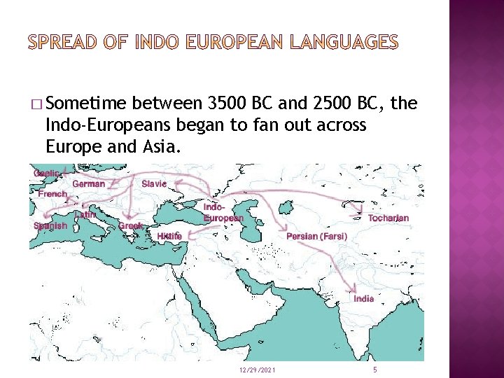 � Sometime between 3500 BC and 2500 BC, the Indo-Europeans began to fan out