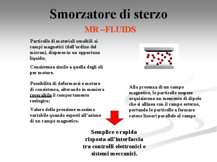 Smorzatore di sterzo MR –FLUIDS Particelle di materiali sensibili ai campi magnetici (dell’ordine del