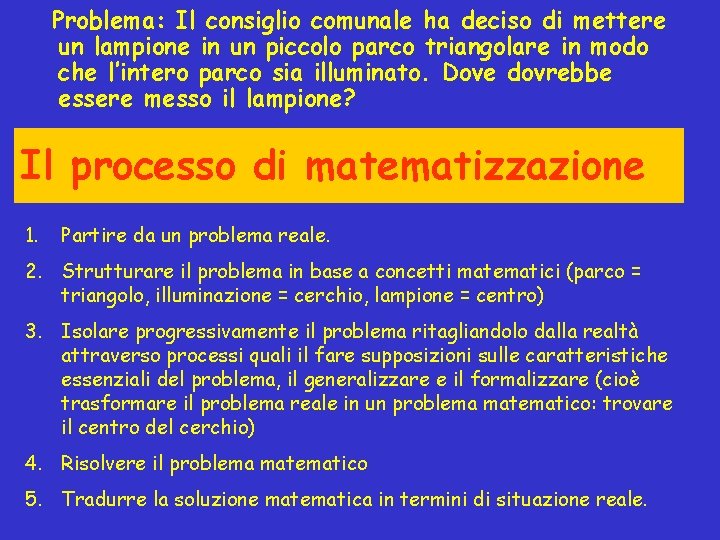 Problema: Il consiglio comunale ha deciso di mettere un lampione in un piccolo parco