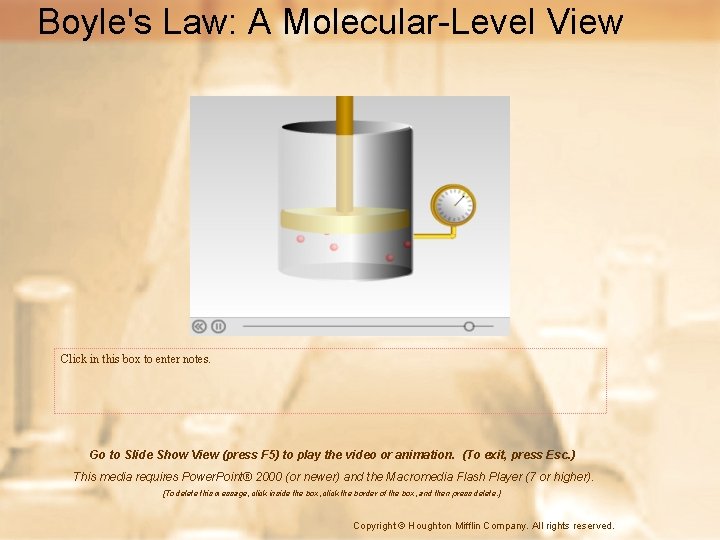 Boyle's Law: A Molecular-Level View Click in this box to enter notes. Go to