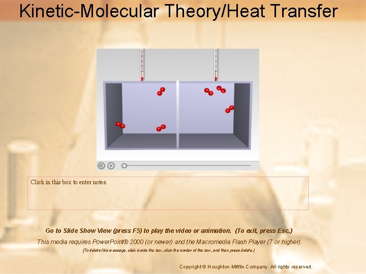 Kinetic-Molecular Theory/Heat Transfer Click in this box to enter notes. Go to Slide Show