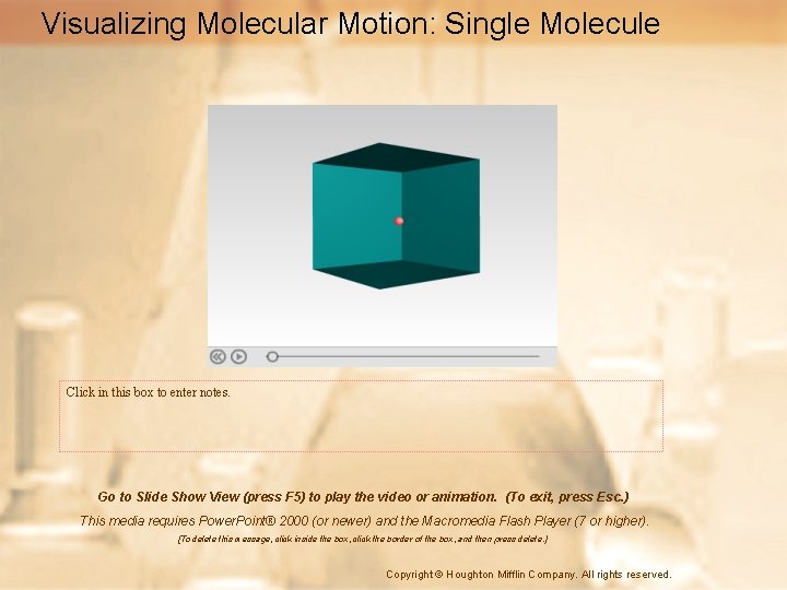 Visualizing Molecular Motion: Single Molecule Click in this box to enter notes. Go to