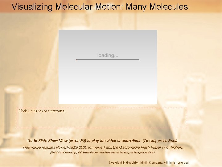 Visualizing Molecular Motion: Many Molecules Click in this box to enter notes. Go to