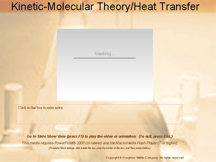 Kinetic-Molecular Theory/Heat Transfer Click in this box to enter notes. Go to Slide Show