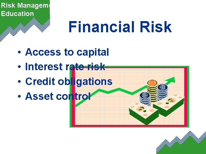 Risk Management Education Financial Risk • • Access to capital Interest rate risk Credit