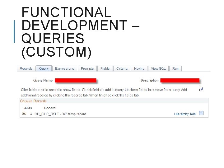 FUNCTIONAL DEVELOPMENT – QUERIES (CUSTOM) 