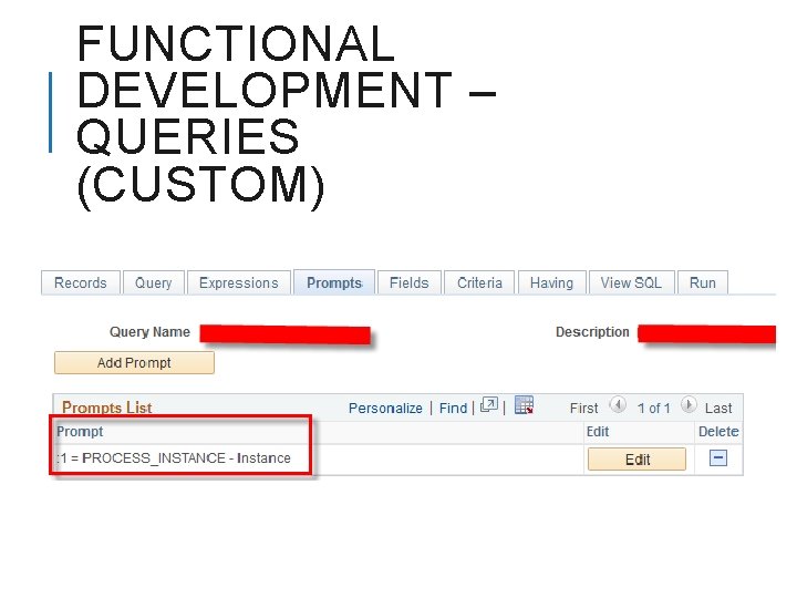 FUNCTIONAL DEVELOPMENT – QUERIES (CUSTOM) 