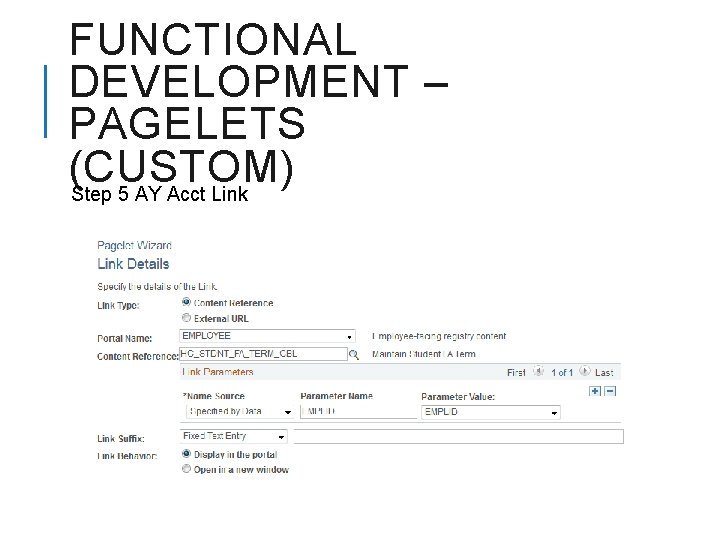 FUNCTIONAL DEVELOPMENT – PAGELETS (CUSTOM) Step 5 AY Acct Link 