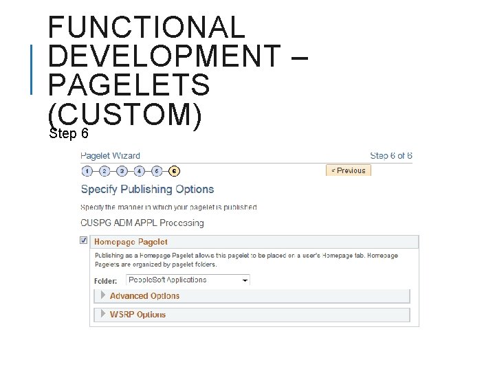 FUNCTIONAL DEVELOPMENT – PAGELETS (CUSTOM) Step 6 