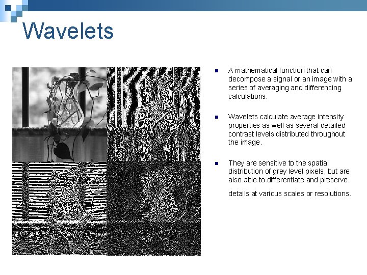Texture Classification Using Wavelets Lindsay Semler Research Goal