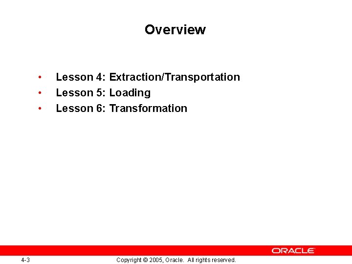 Overview • • • 4 -3 Lesson 4: Extraction/Transportation Lesson 5: Loading Lesson 6: