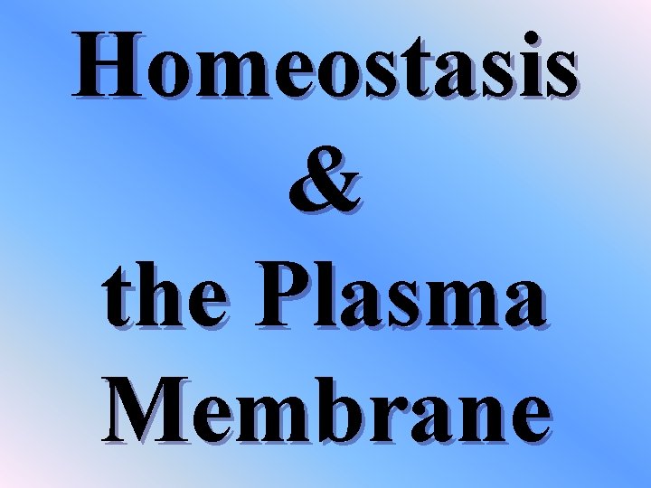 Homeostasis & the Plasma Membrane 