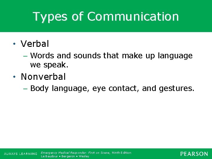 Types of Communication • Verbal – Words and sounds that make up language we
