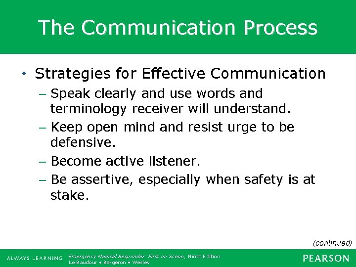 The Communication Process • Strategies for Effective Communication – Speak clearly and use words