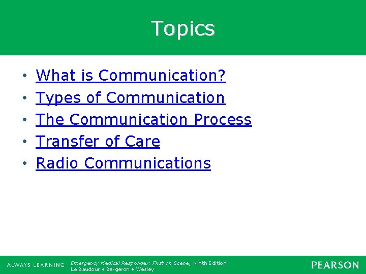 Topics • • • What is Communication? Types of Communication The Communication Process Transfer