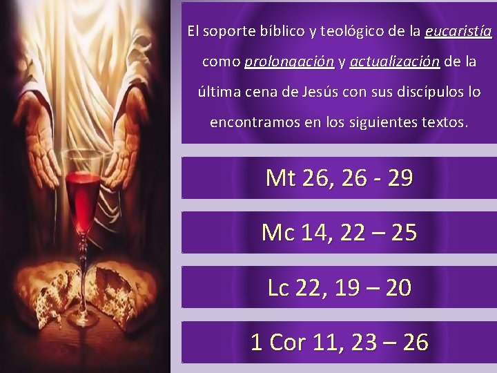 El soporte bíblico y teológico de la eucaristía como prolongación y actualización de la