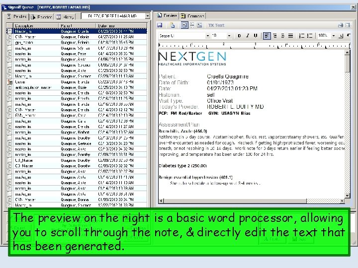 The preview on the right is a basic word processor, allowing you to scroll