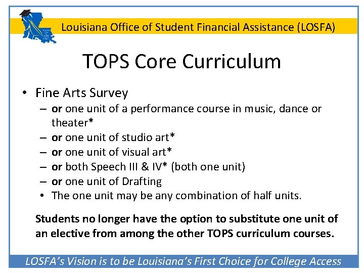 Louisiana Office of Student Financial Assistance (LOSFA) TOPS Core Curriculum • Fine Arts Survey