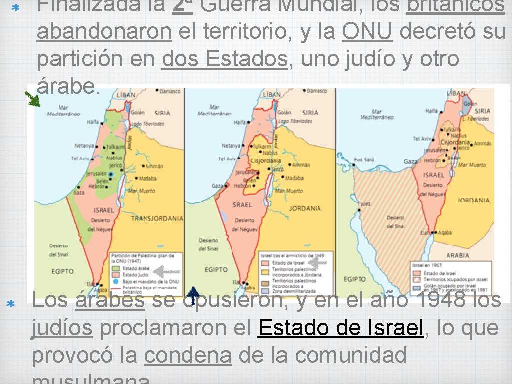 Finalizada la 2ª Guerra Mundial, los británicos abandonaron el territorio, y la ONU decretó