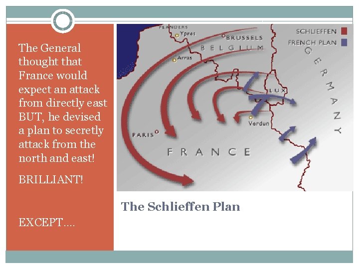 The General thought that France would expect an attack from directly east BUT, he