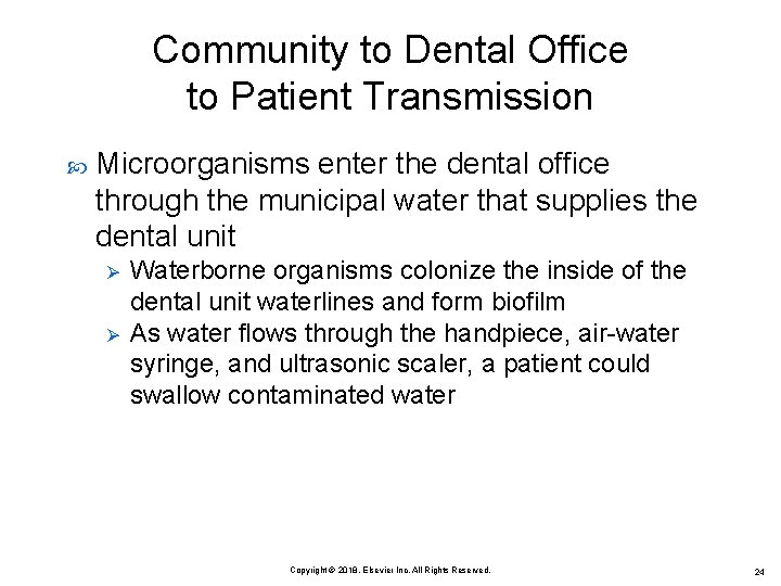 Community to Dental Office to Patient Transmission Microorganisms enter the dental office through the