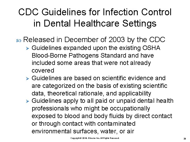 CDC Guidelines for Infection Control in Dental Healthcare Settings Released in December of 2003