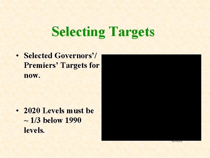 Selecting Targets • Selected Governors’/ Premiers’ Targets for now. By 2010: reduce to 1990