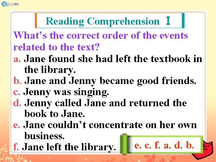 Reading Comprehension Ⅰ What’s the correct order of the events related to the text?