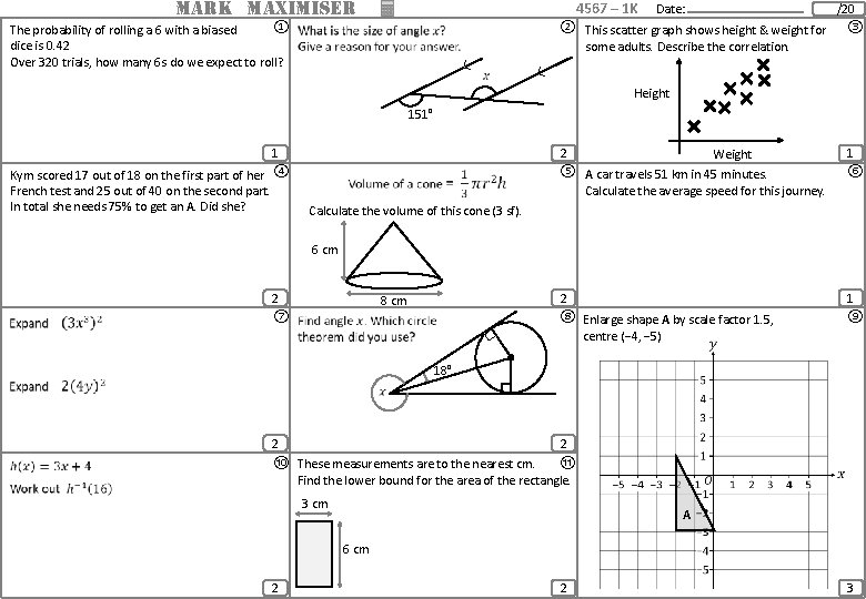 MARK MAXIMISER 4567 – 1 K ① The probability of rolling a 6 with