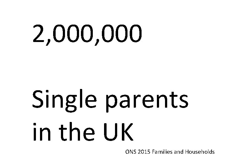 2, 000 Single parents in the UK ONS 2015 Families and Households 