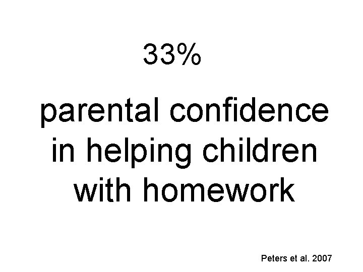 33% parental confidence in helping children with homework Peters et al. 2007 