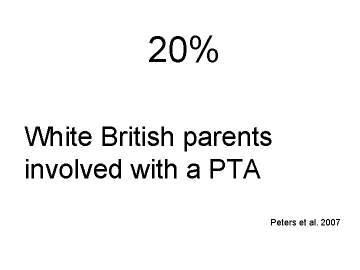 20% White British parents involved with a PTA Peters et al. 2007 