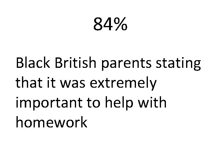 84% Black British parents stating that it was extremely important to help with homework