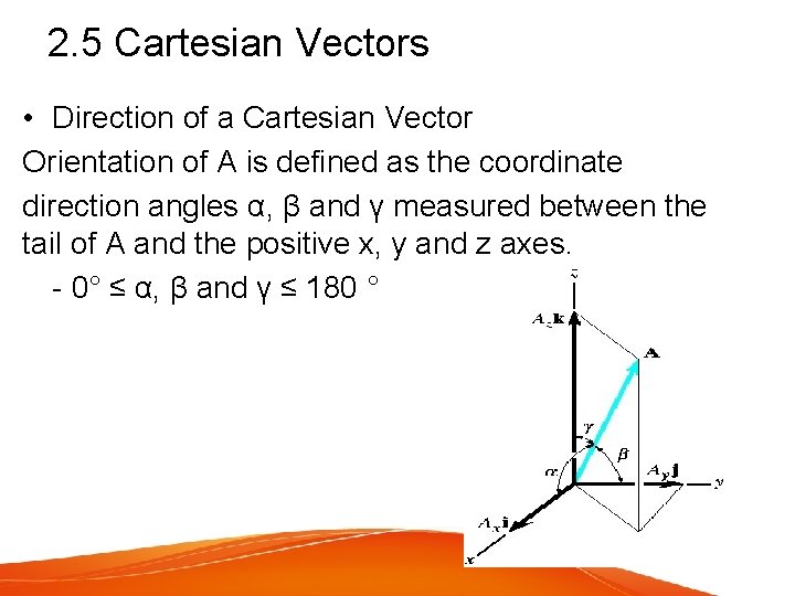 2. 5 Cartesian Vectors • Direction of a Cartesian Vector Orientation of A is