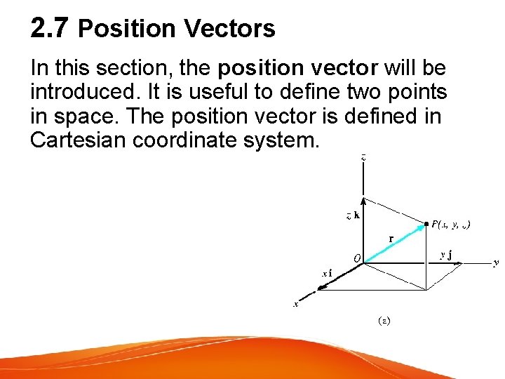 2. 7 Position Vectors In this section, the position vector will be introduced. It