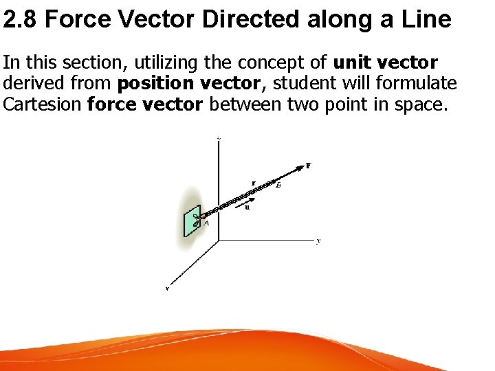 2. 8 Force Vector Directed along a Line In this section, utilizing the concept