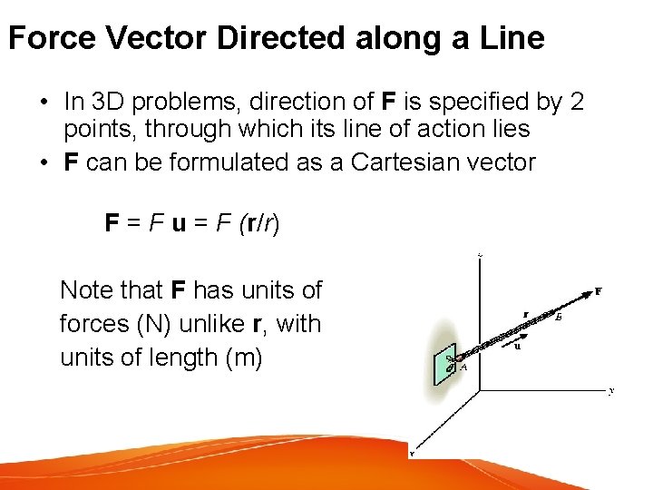 Force Vector Directed along a Line • In 3 D problems, direction of F