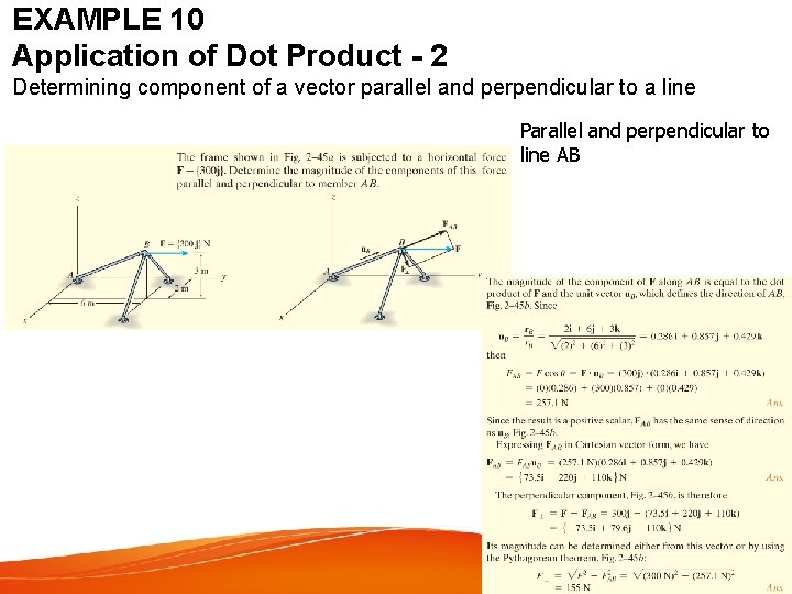 EXAMPLE 10 Application of Dot Product - 2 Determining component of a vector parallel
