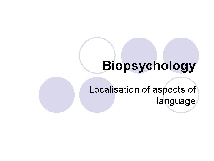 Biopsychology Localisation of aspects of language 