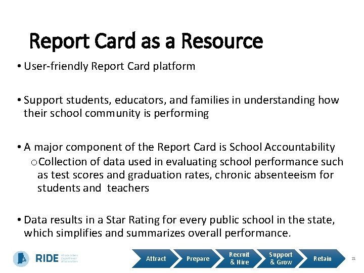 Report Card as a Resource • User-friendly Report Card platform • Support students, educators,
