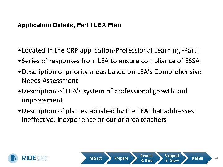 Application Details, Part I LEA Plan • Located in the CRP application-Professional Learning -Part