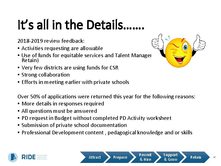 It’s all in the Details……. 2018 -2019 review feedback: • Activities requesting are allowable