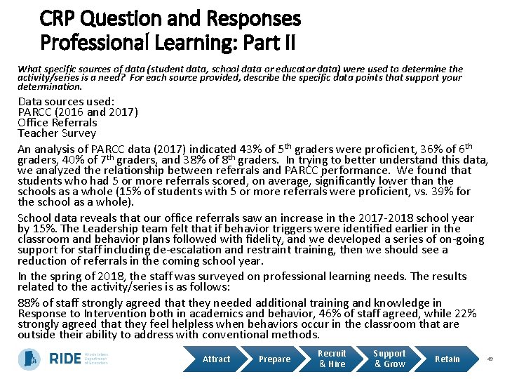 CRP Question and Responses Professional Learning: Part II What specific sources of data (student