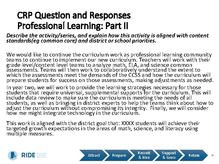 CRP Question and Responses Professional Learning: Part II Describe the activity/series, and explain how