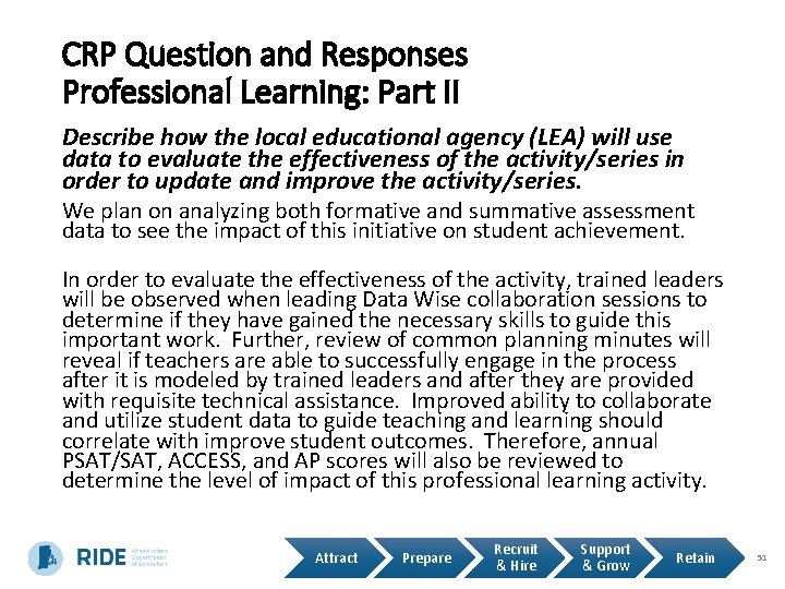 CRP Question and Responses Professional Learning: Part II Describe how the local educational agency